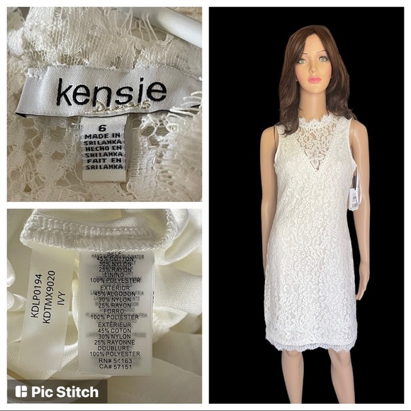 Kensie Soft White Lace Summer Sleeveless Shift Dress Size 6 Ret. $108 - Picture 2 of 15
